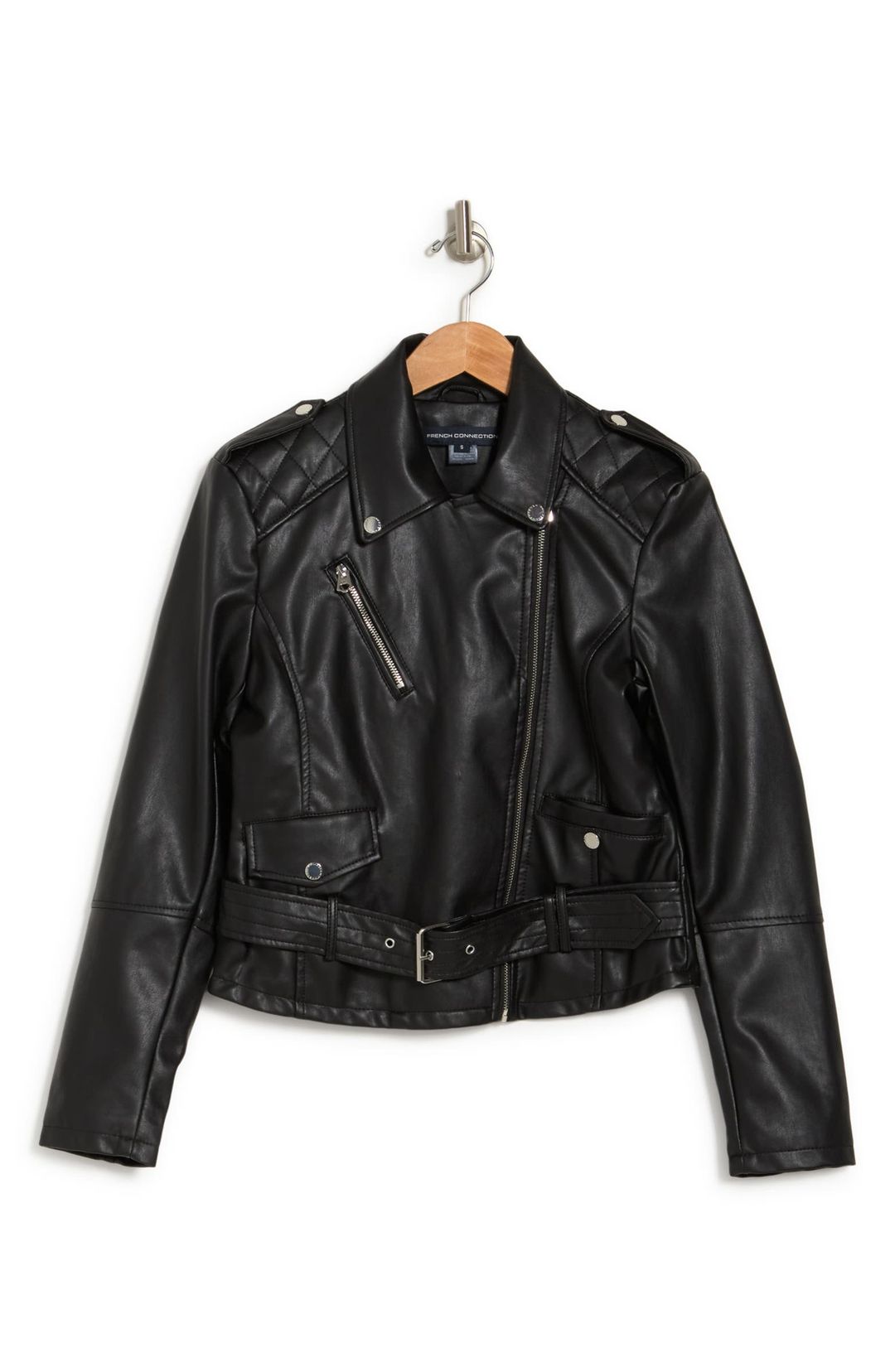 Faux Leather Belted Moto Biker Jacket