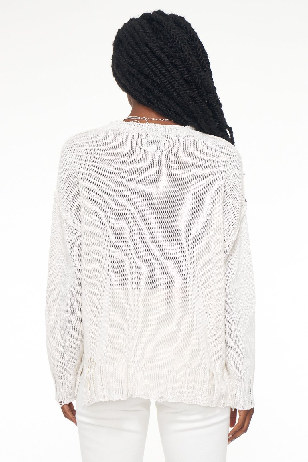 Elyse Lightweight Pullover Sweater - Vanilla Distressed #4
