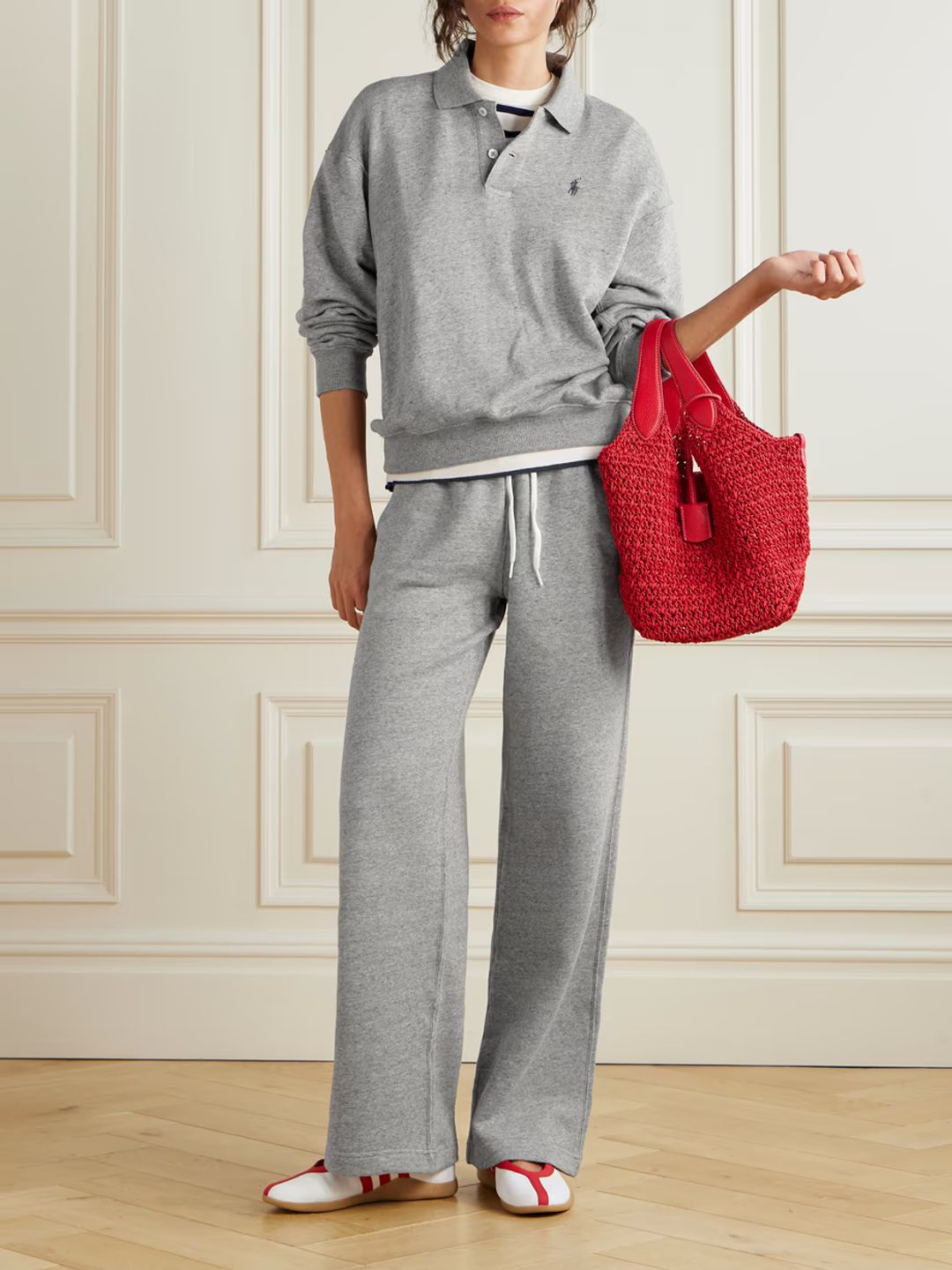 Embroidered cotton-blend jersey polo shirt