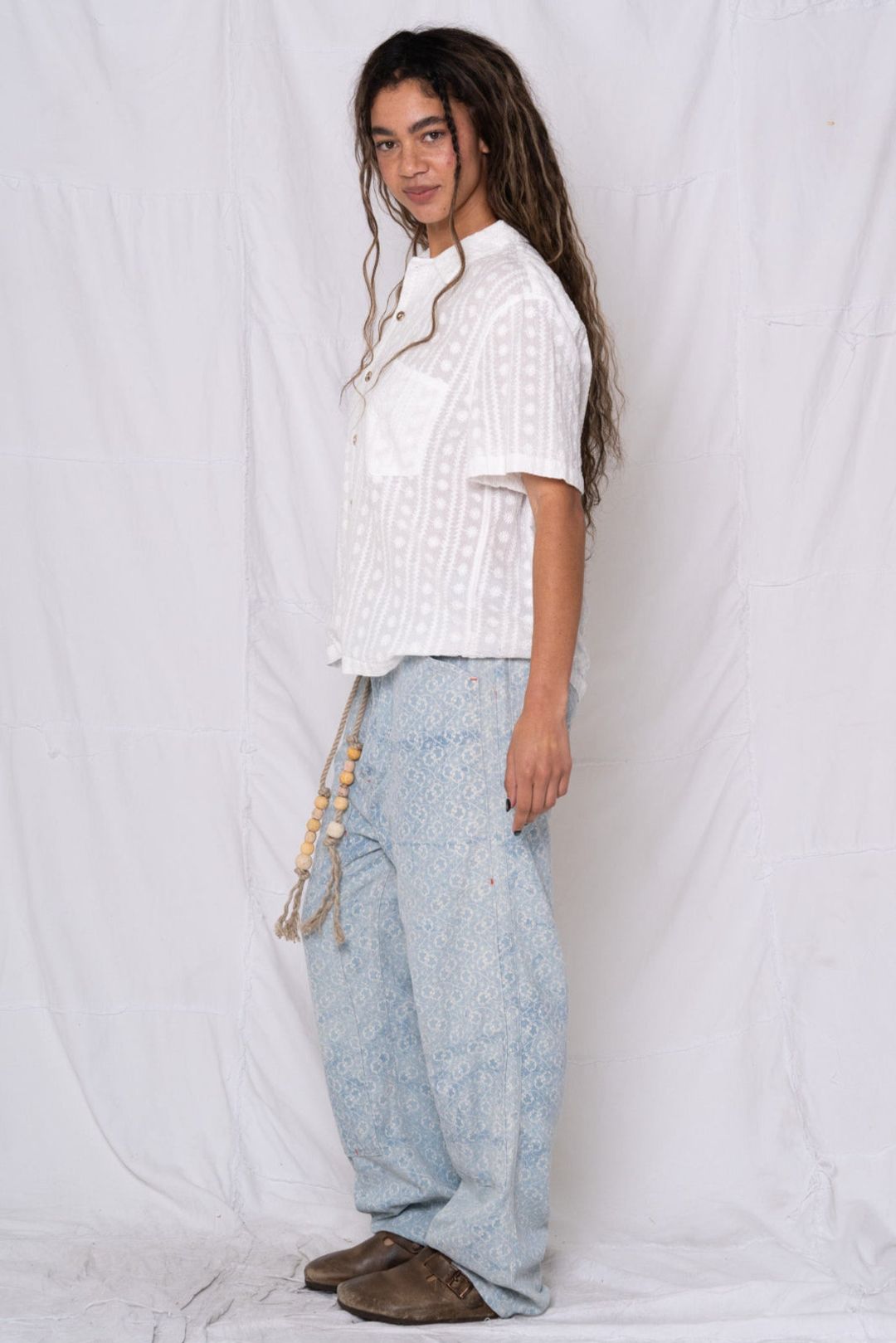 P71 Carpenter Indigo Block Print Flowers Sunfaded Sky Blue #10