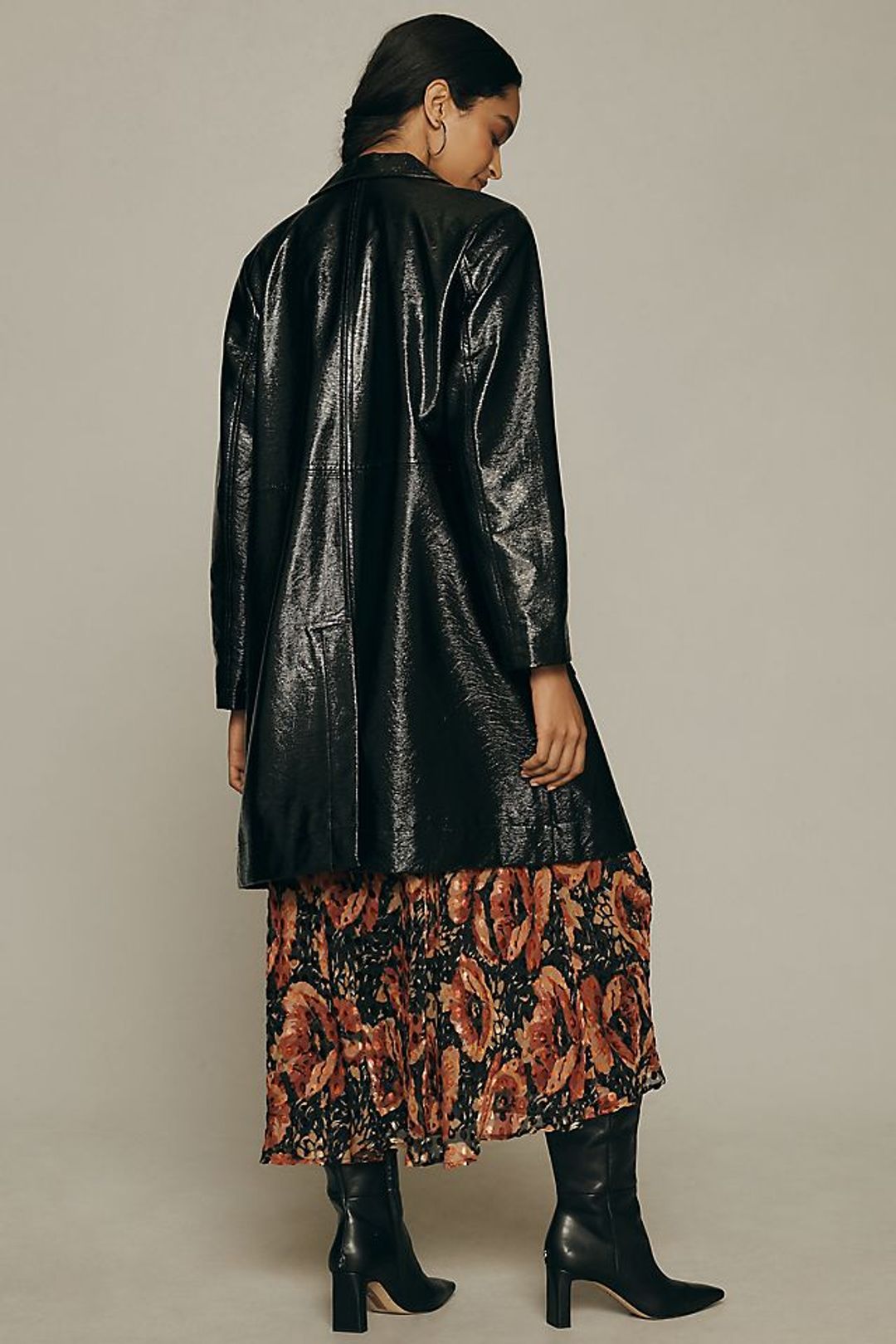 Crinkled Faux Leather Car Coat #2