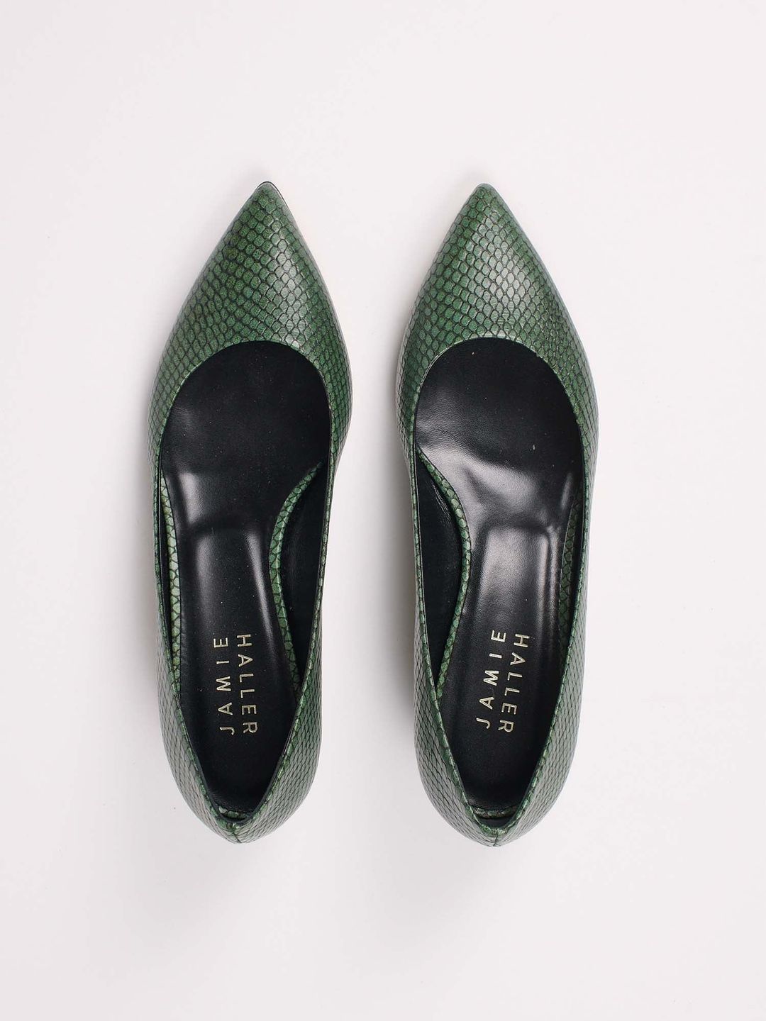 The Kitty Point Heel in Green Snake