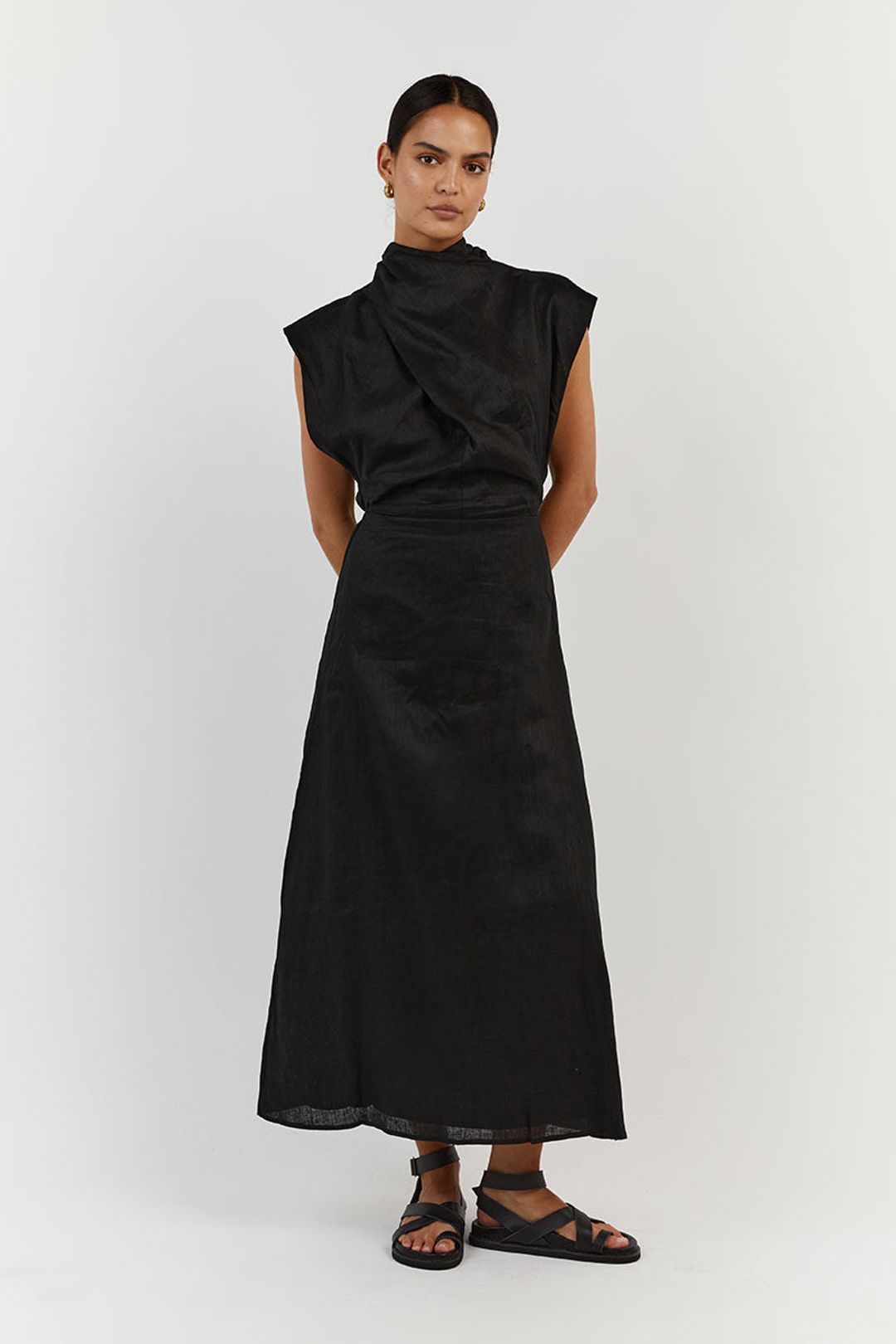 ALESSI BLACK LINEN MIDI DRESS