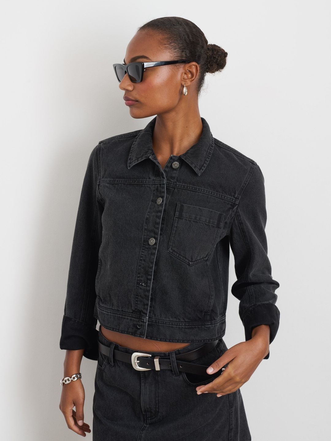 Betty Cropped Jacket In Black Denim #6