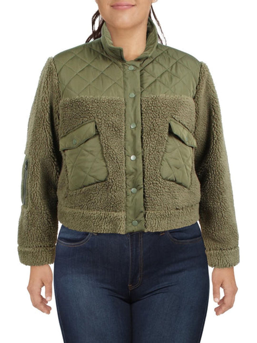 Peyton Womens Quilted Mixed Media Teddy Coat #3