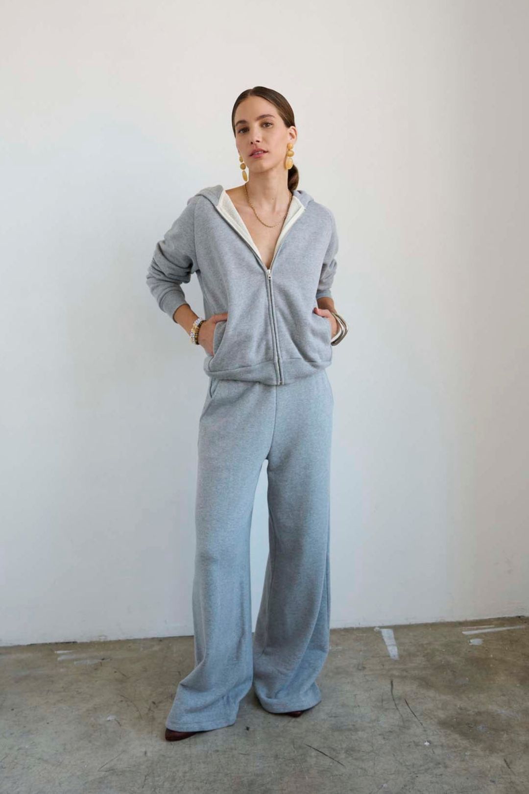 The Wide Leg Terry Trouser in Heather Grey #6