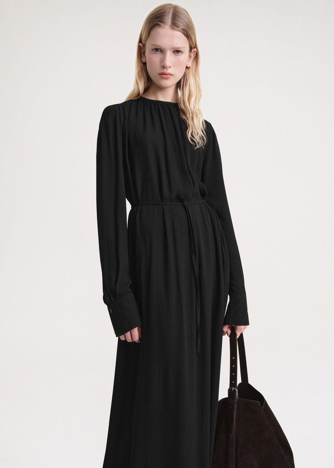 Gathered-neck crepe dress black #4