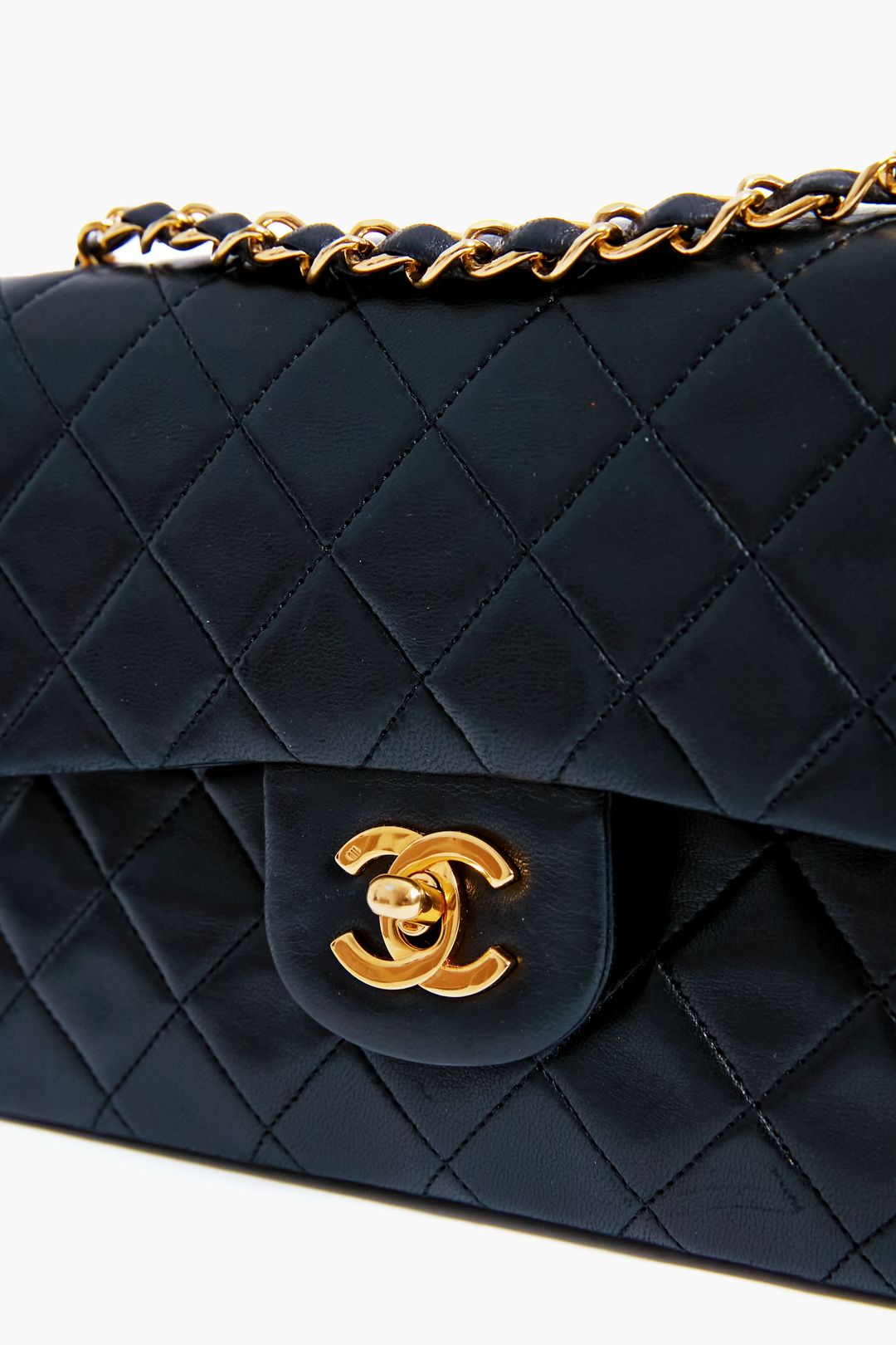CHANEL Black Lambskin Flap Shoulder Bag #6