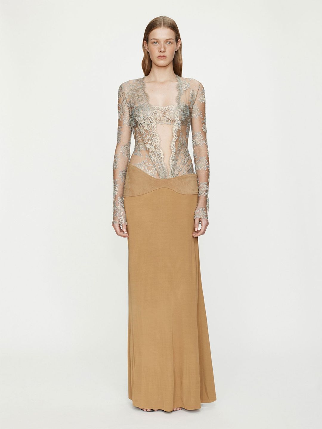 Sèpienne Lace Suede Belted Jersey Gown