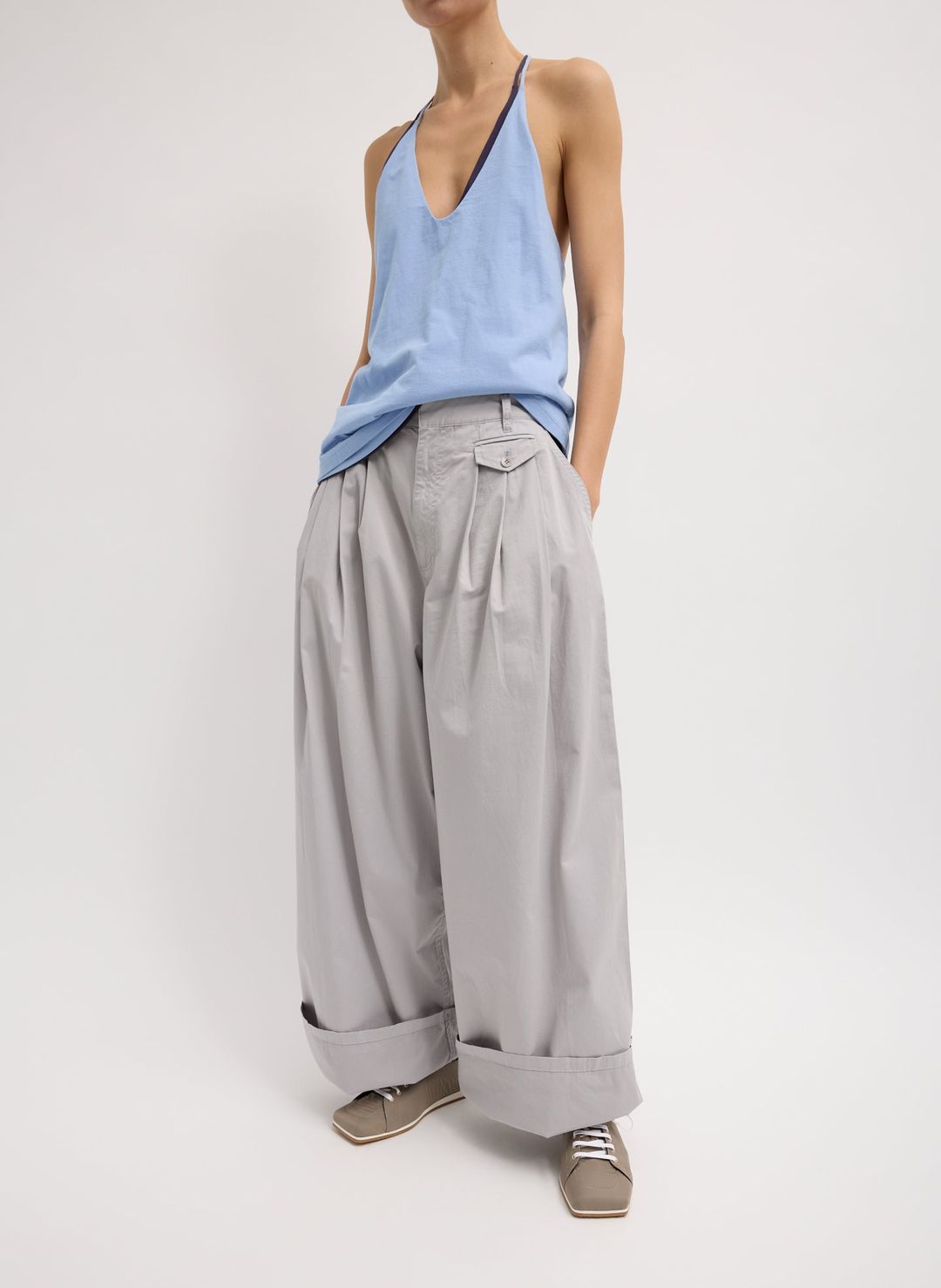 Garment Dyed Silky Cotton Triple Pleat Pant #4