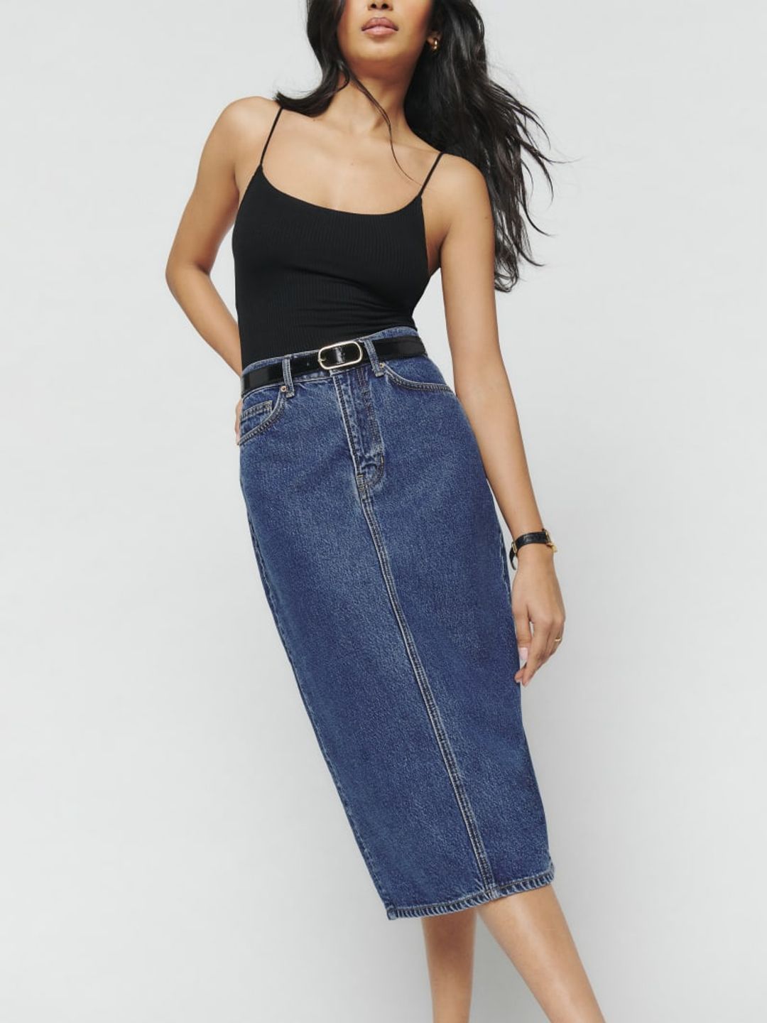 Jayde High Rise Denim Midi Skirt #2