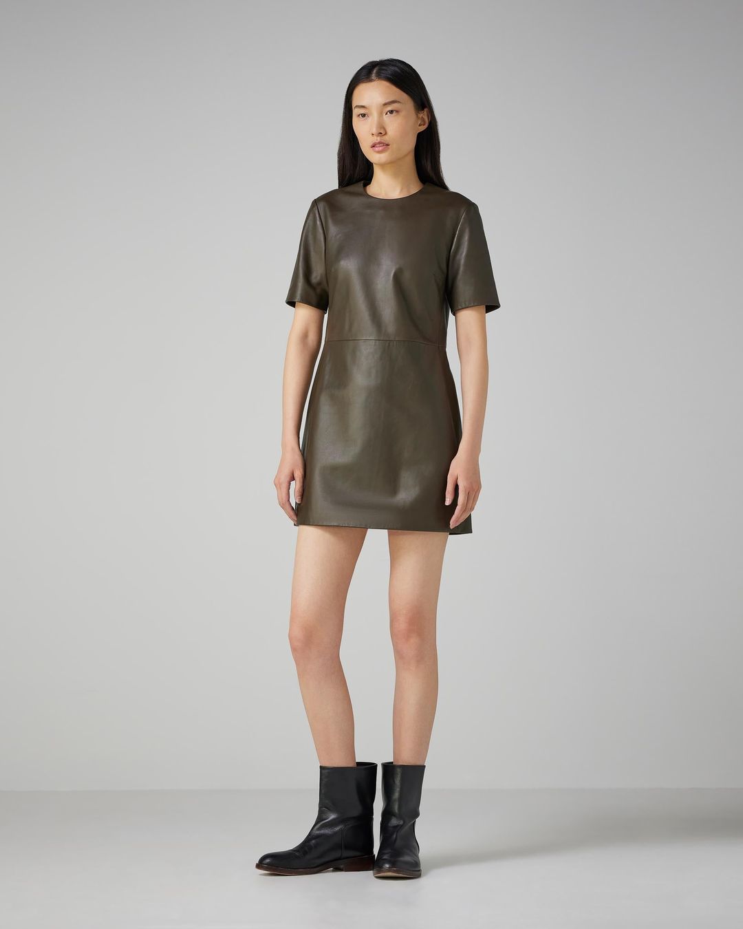 Tabitha Dress in Leather- Tobacco