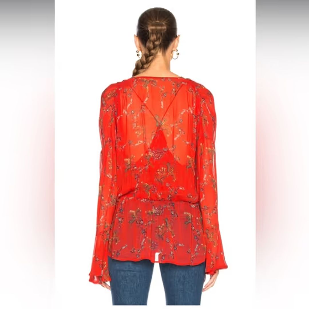 Linette Top red floral long-sleeve v-neck lined ruffles size 34 #2