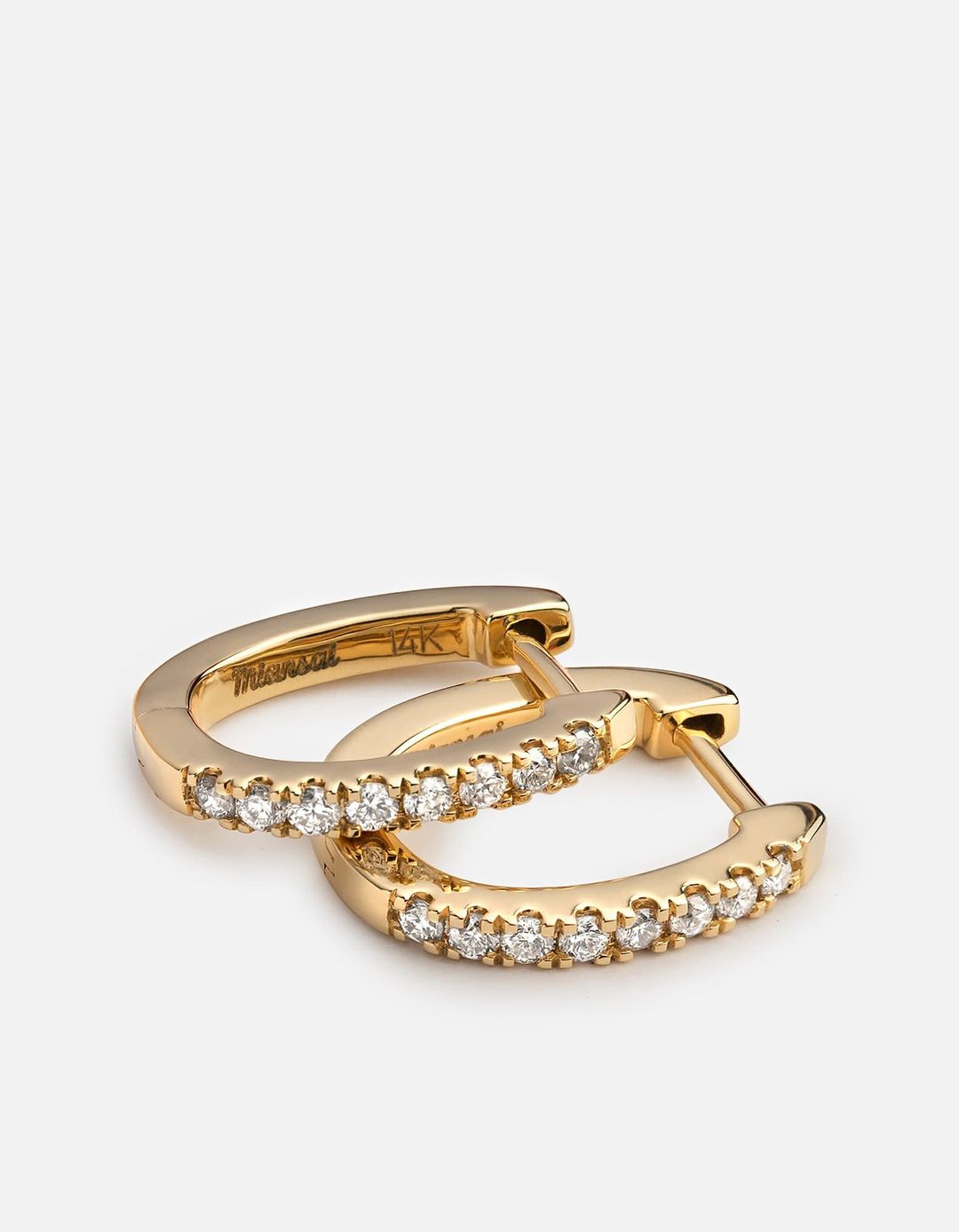 Linear Huggie Earrings, 14k Gold Pav #2