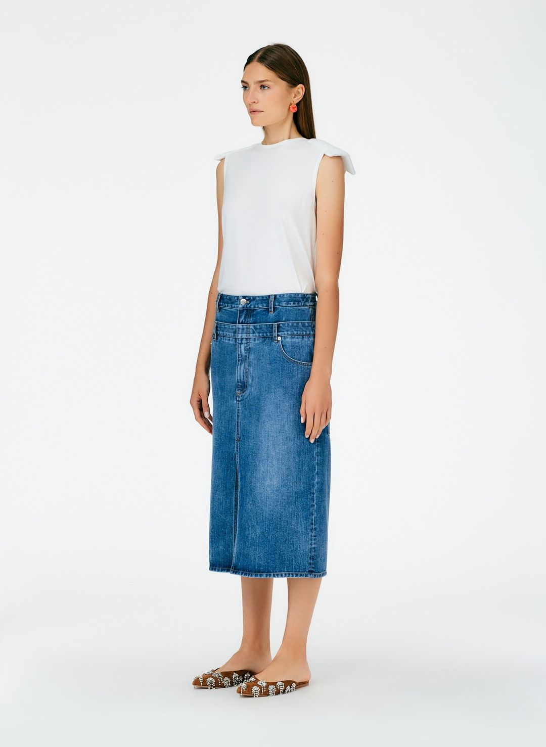 Classic Wash Double Waisted Denim Skirt #2
