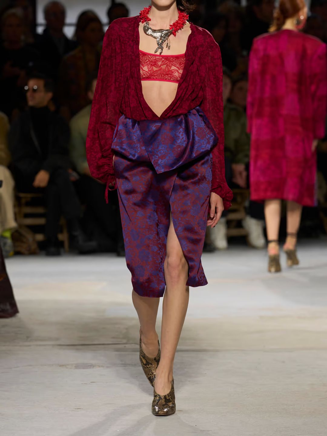 Wrap-effect satin-jacquard midi skirt #4