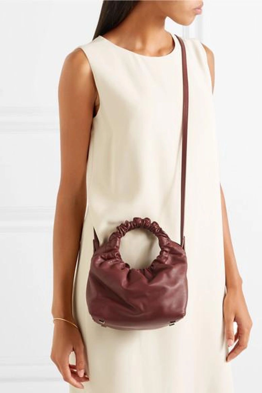 Double Circle Small Leather Tote In Burgundy #7