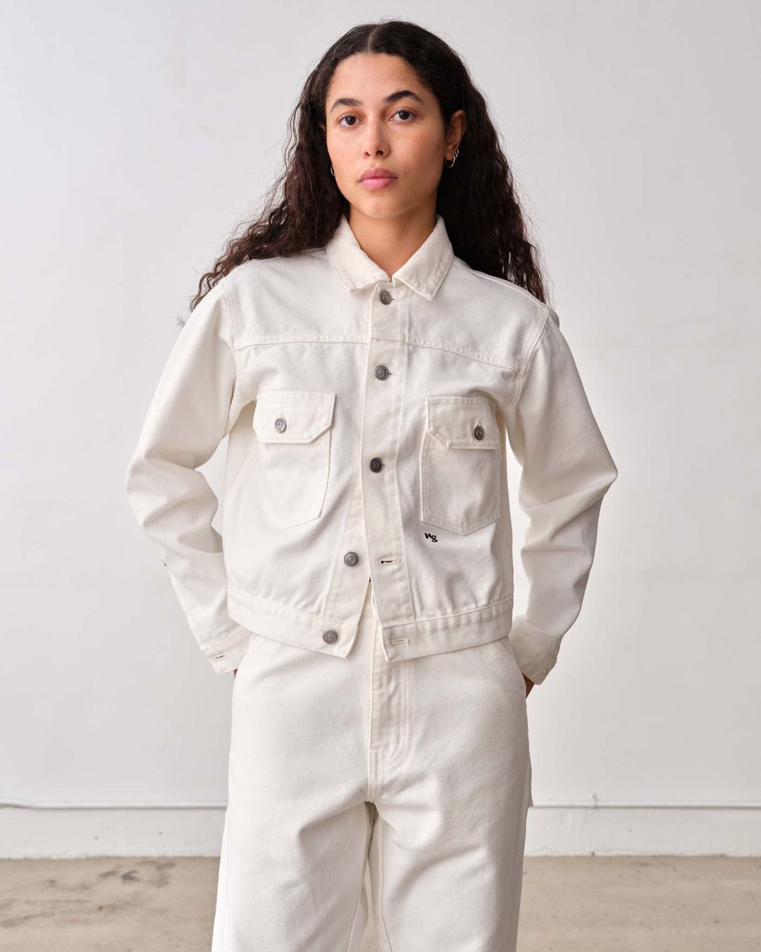 Washed Canvas Work-Wear Jacket in White