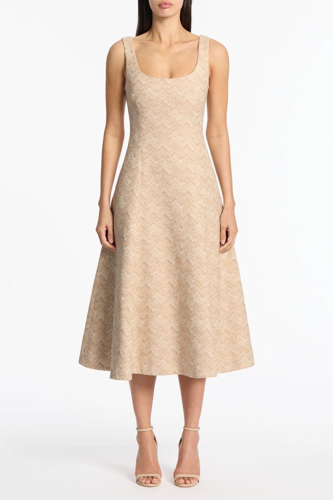 SUMMER HERRINGBONE FLUTED MIDI DRESS