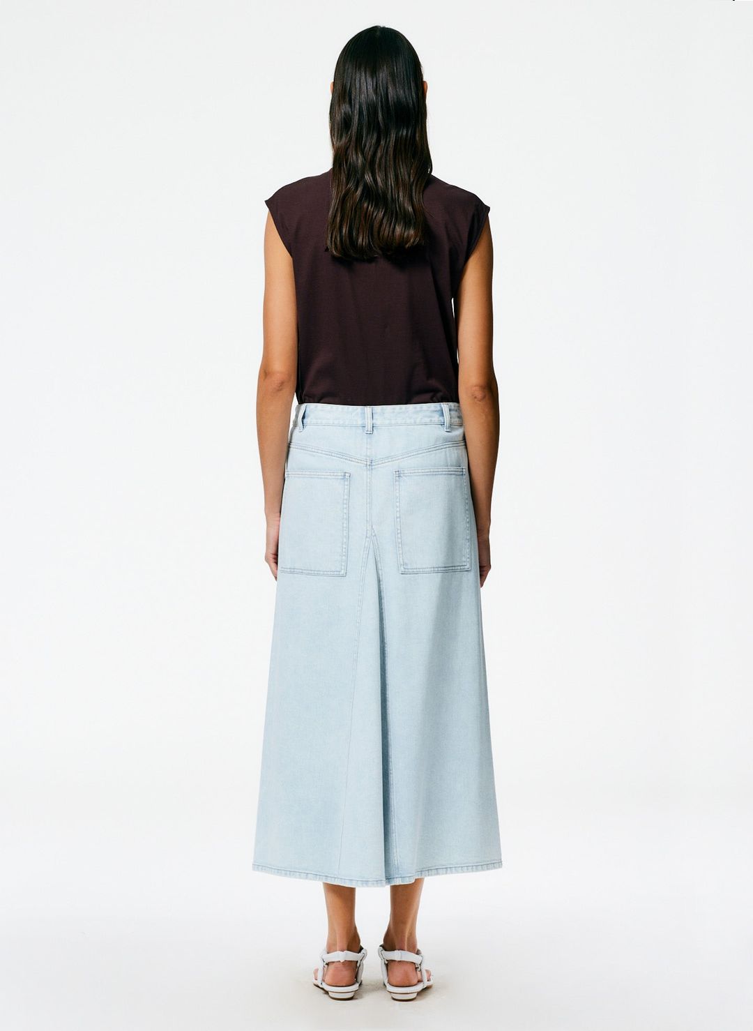Denim Godet Midi Skirt #4