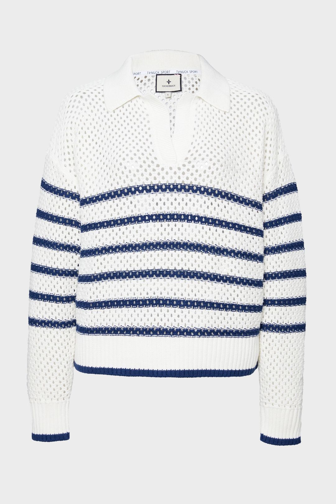 White Stripe Mesh Fischer Sweater #8