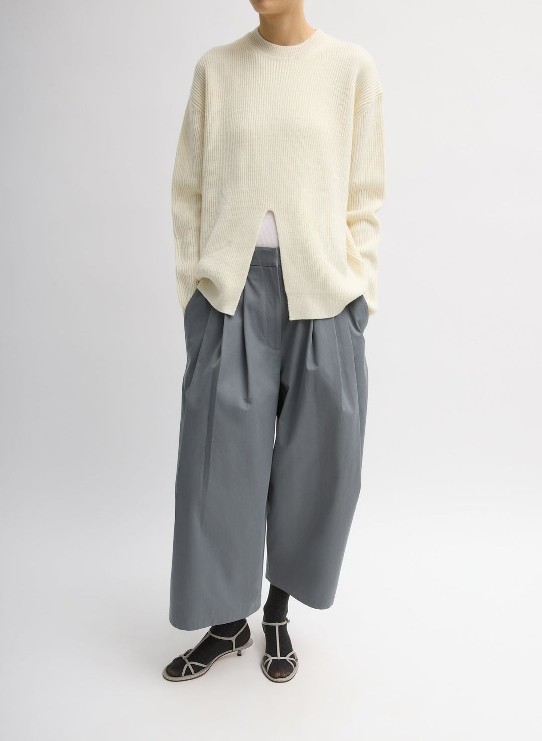 Cardigan Stitch Split Front Crewneck Easy Pullover #3