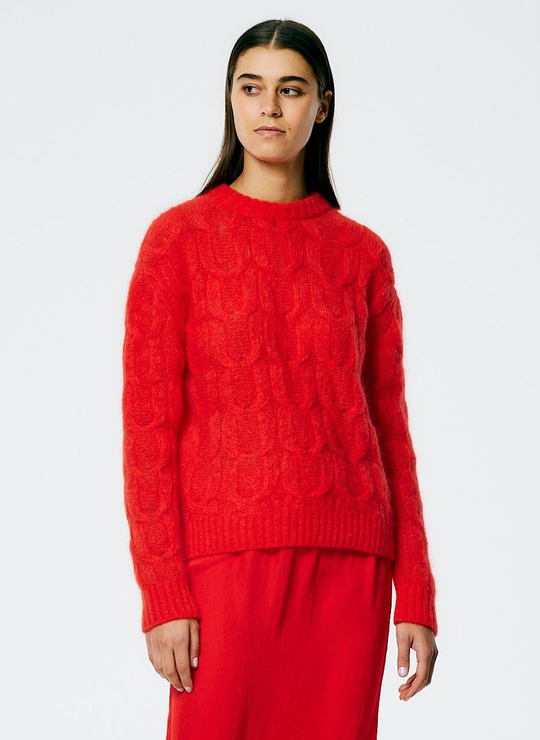 Soft Mohair Cable Crewneck Easy Pullover