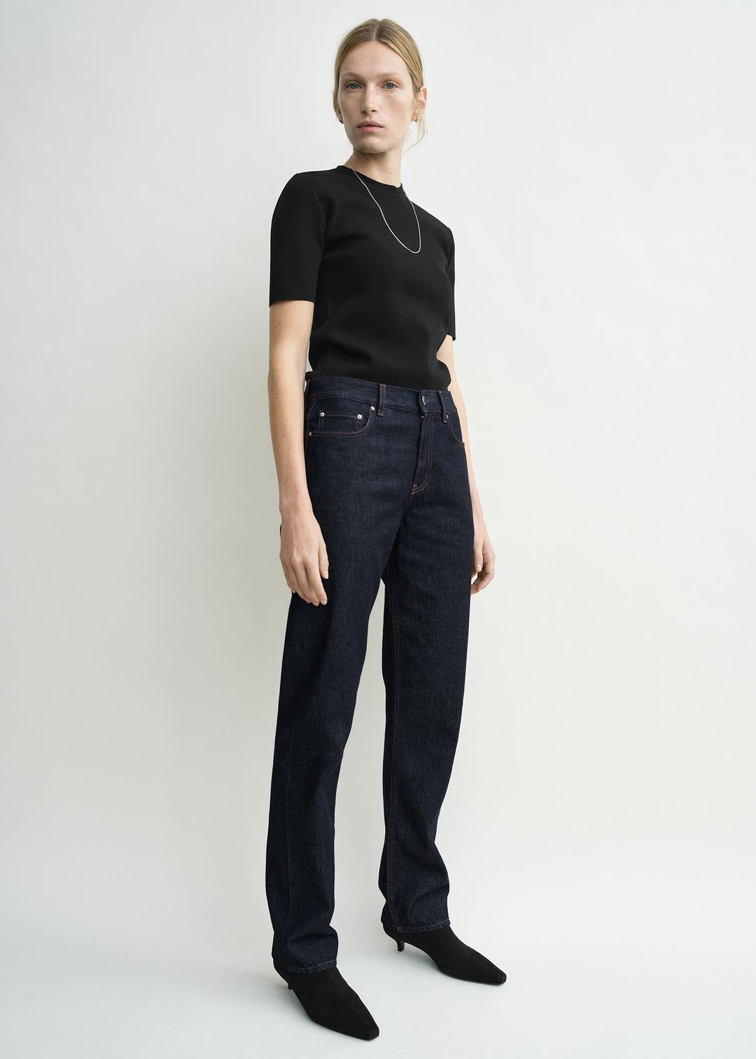 Low straight denim rinsed blue