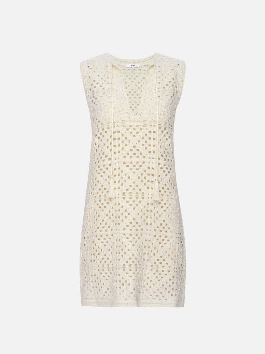 Crochet Tassel Popover Dress -- Cream