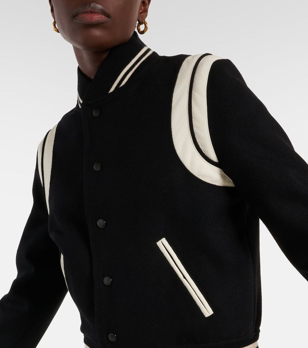 Teddy leather-trimmed recycled wool-blend bomber jacket #15