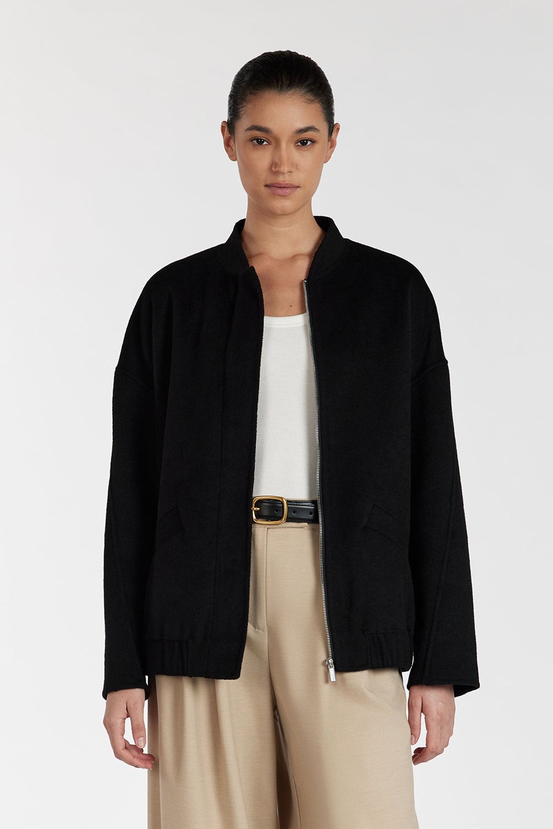 JERI BLACK WOOL BOMBER JACKET