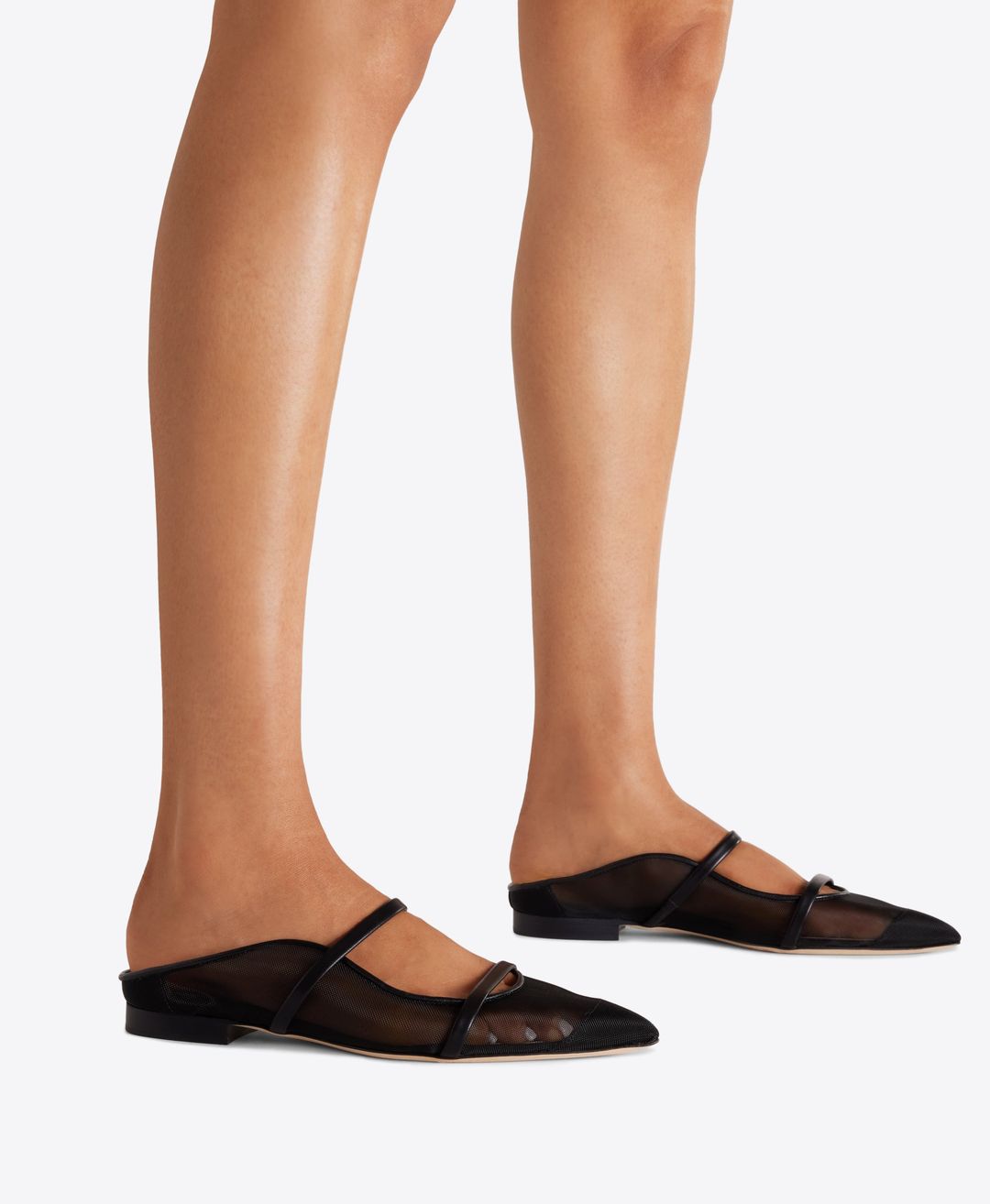 Maureen Flat - Black Mesh Flat Mules with Nappa Leather Straps #5