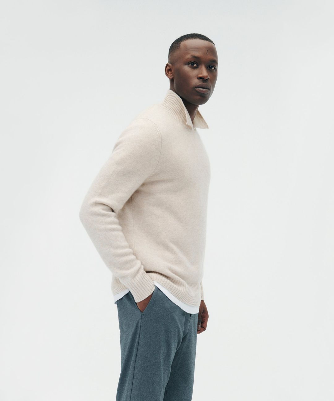 Luxe Cashmere Collared Crewneck Sweater #5