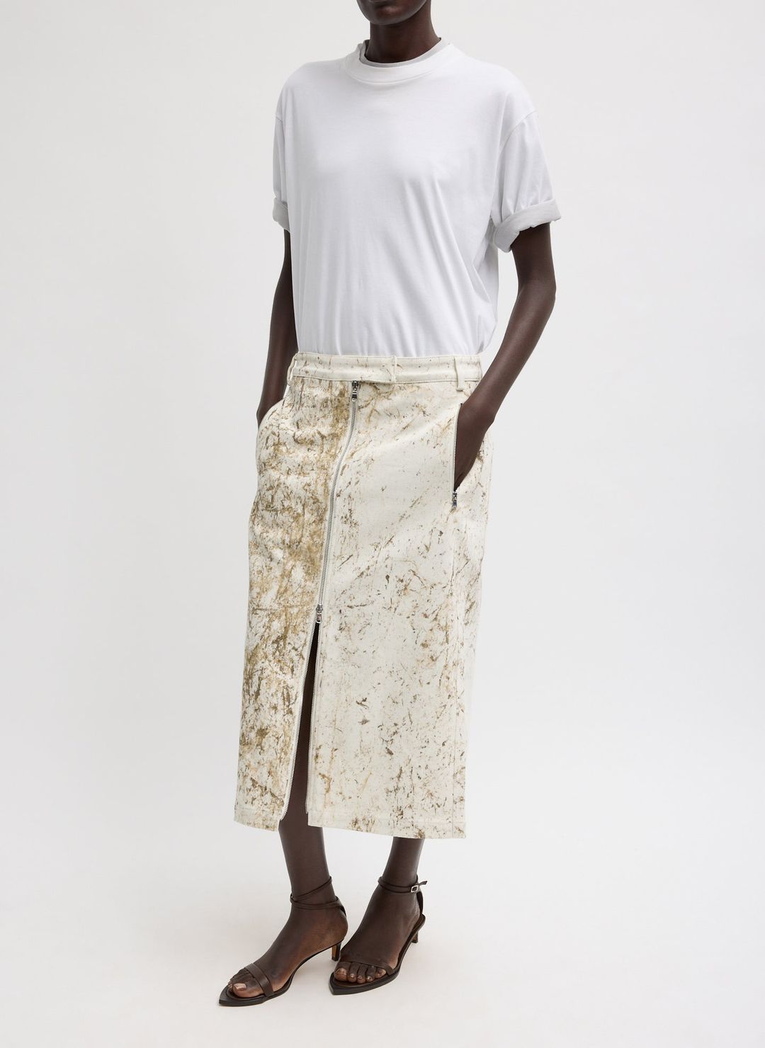Calcimin Denim Midi Trouser Zip Skirt #3