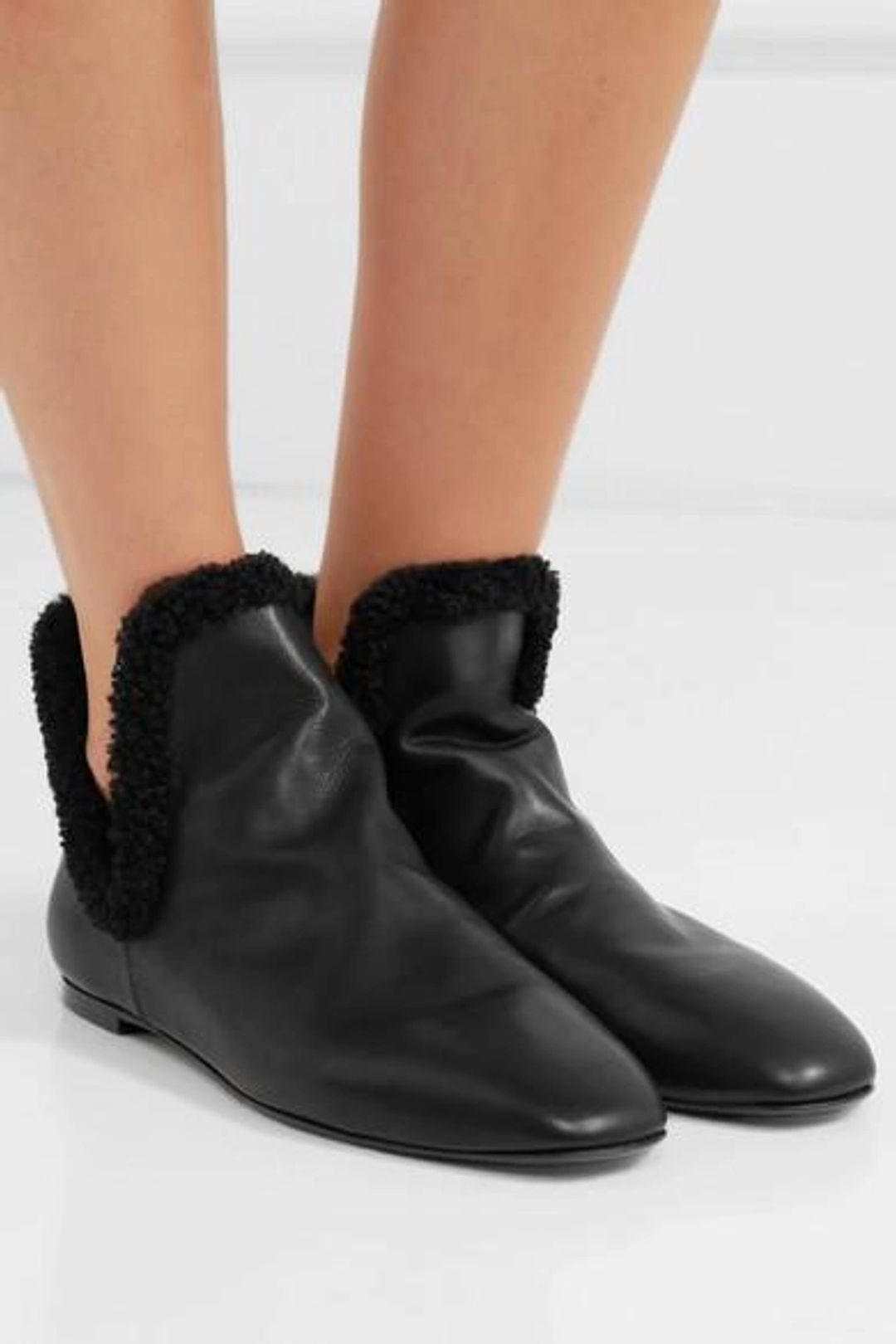 Eros Shearling-trimmed Leather Ankle Boots In Black #9