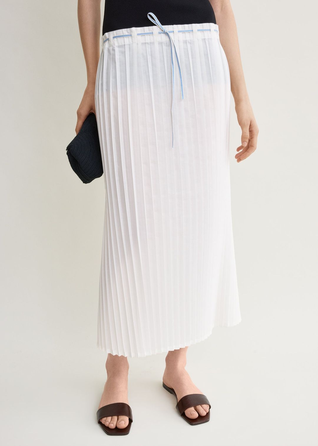 Belted pleated skirt white #4
