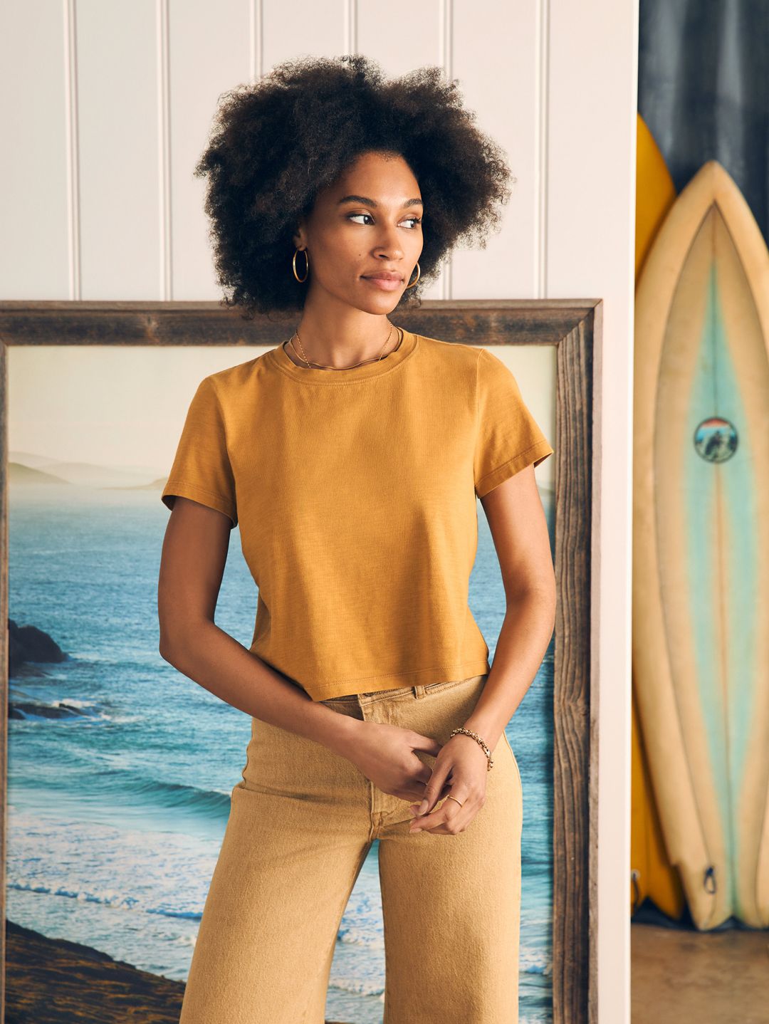 Sunwashed Cropped Crew Tee - Wood Thrush