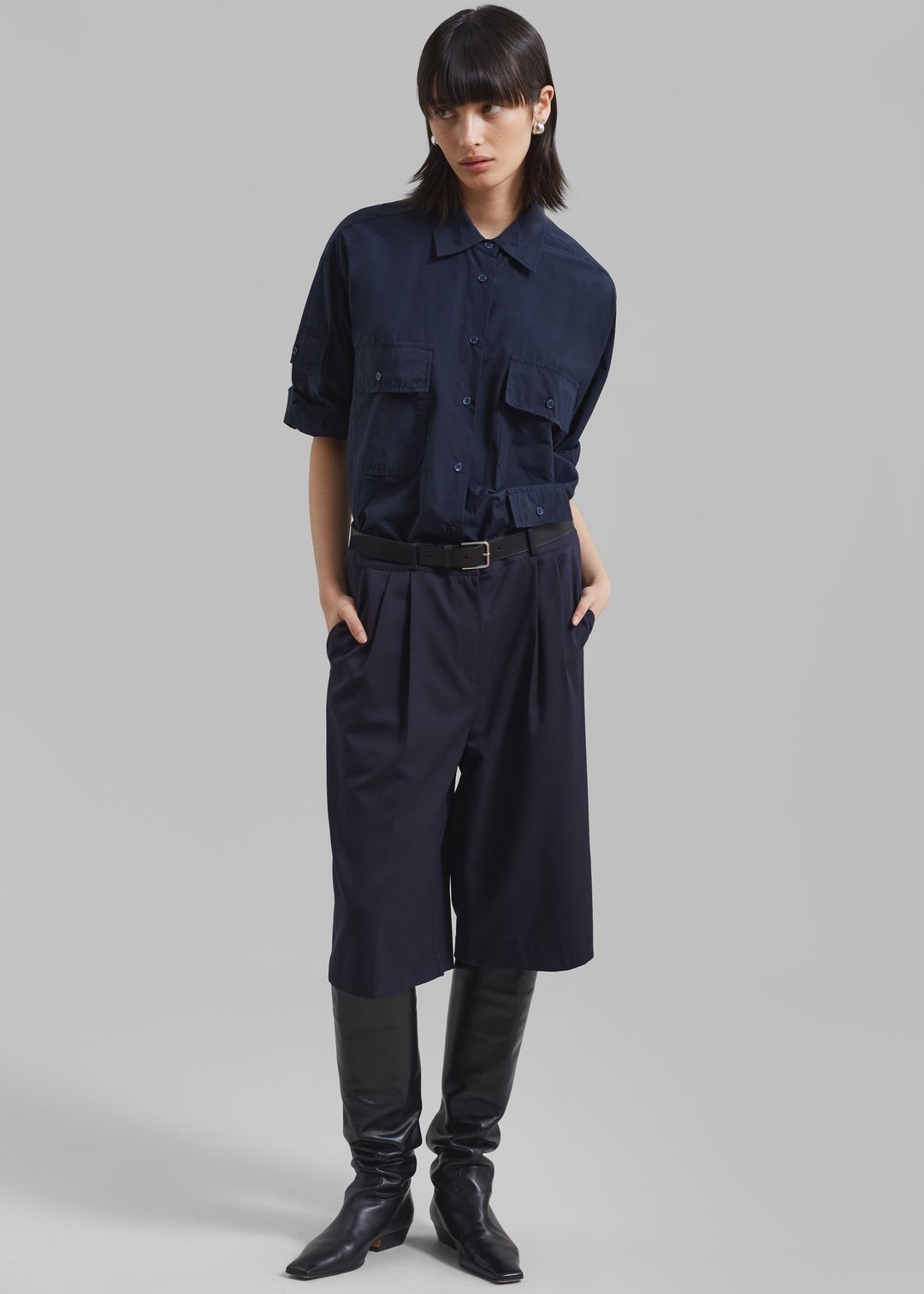 Jana Cargo Button Up Shirt - Navy
