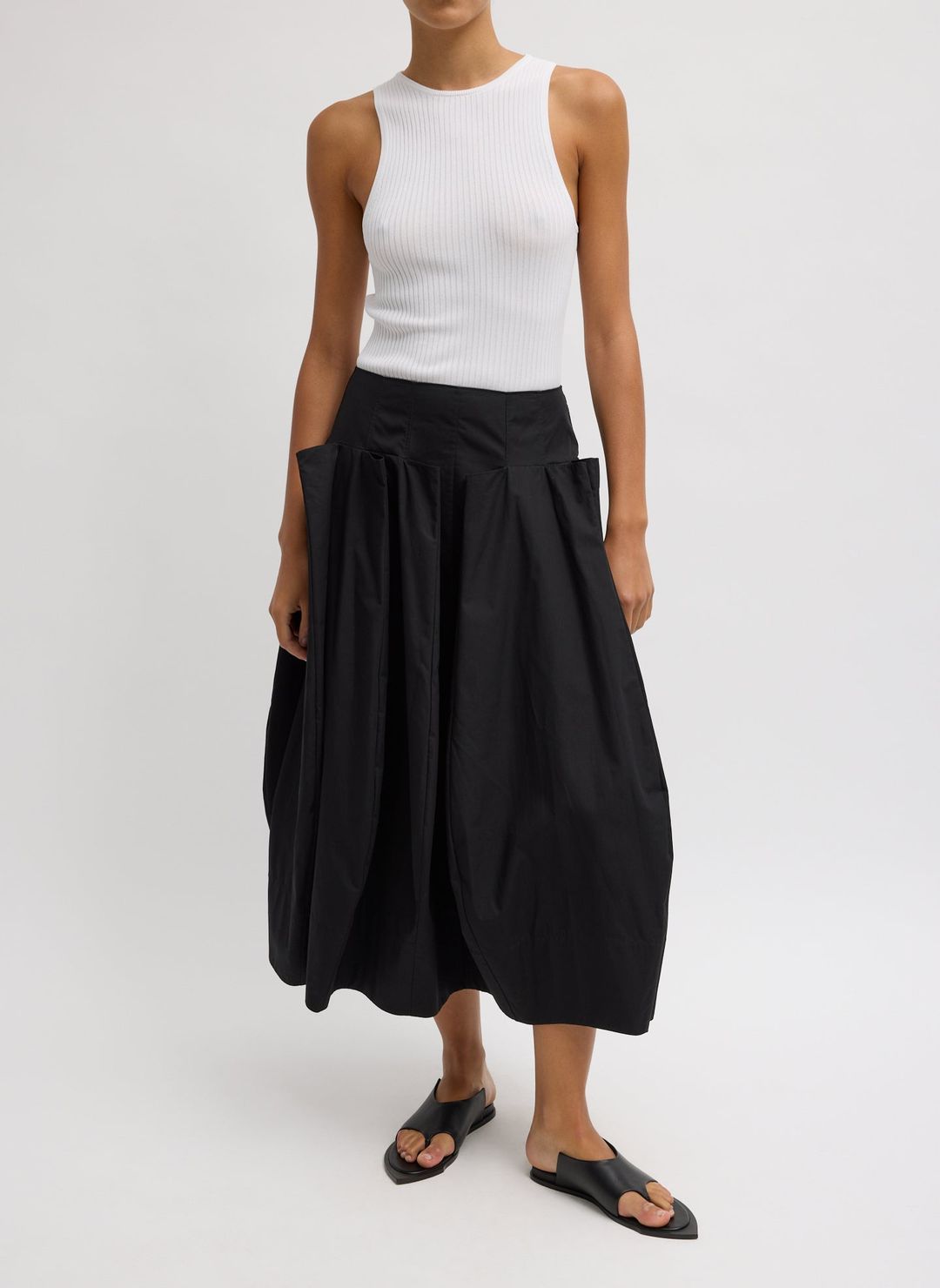 Compact Eco Poplin Pinched Pleat Full Skirt