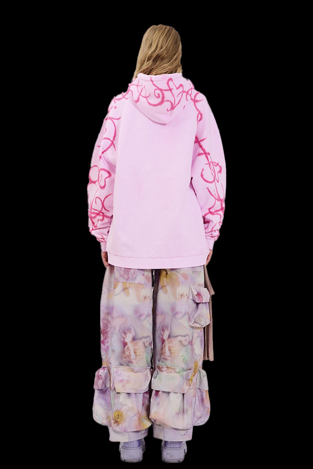 TATTOO PINK RHINESTONE ROUND HEM HOODIE #5