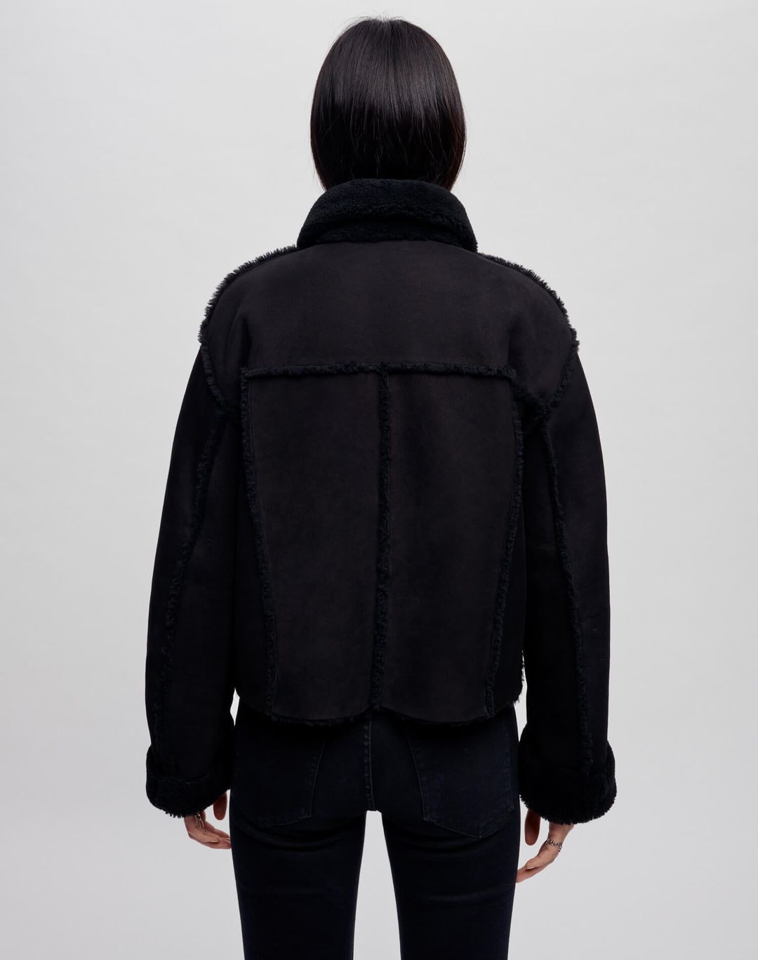 Reversible Shearling Boxy Jacket - Black Shearling #5