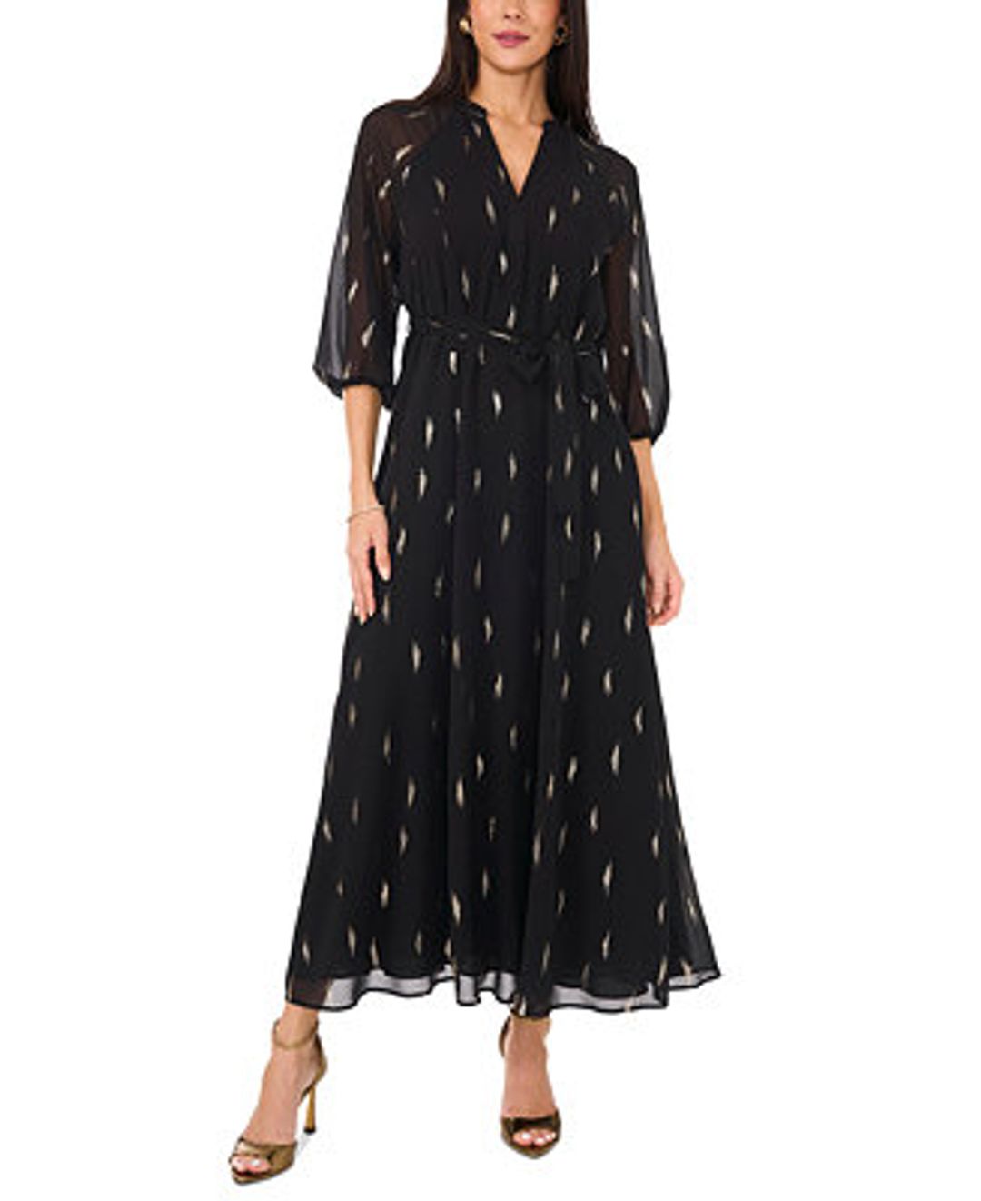 Women's Metallic-Print V-Neck Maxi Dress