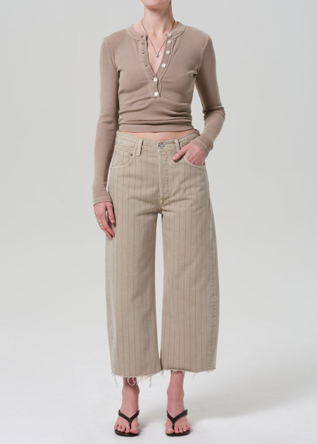 Ayla Raw Hem Crop in Natural Stripe