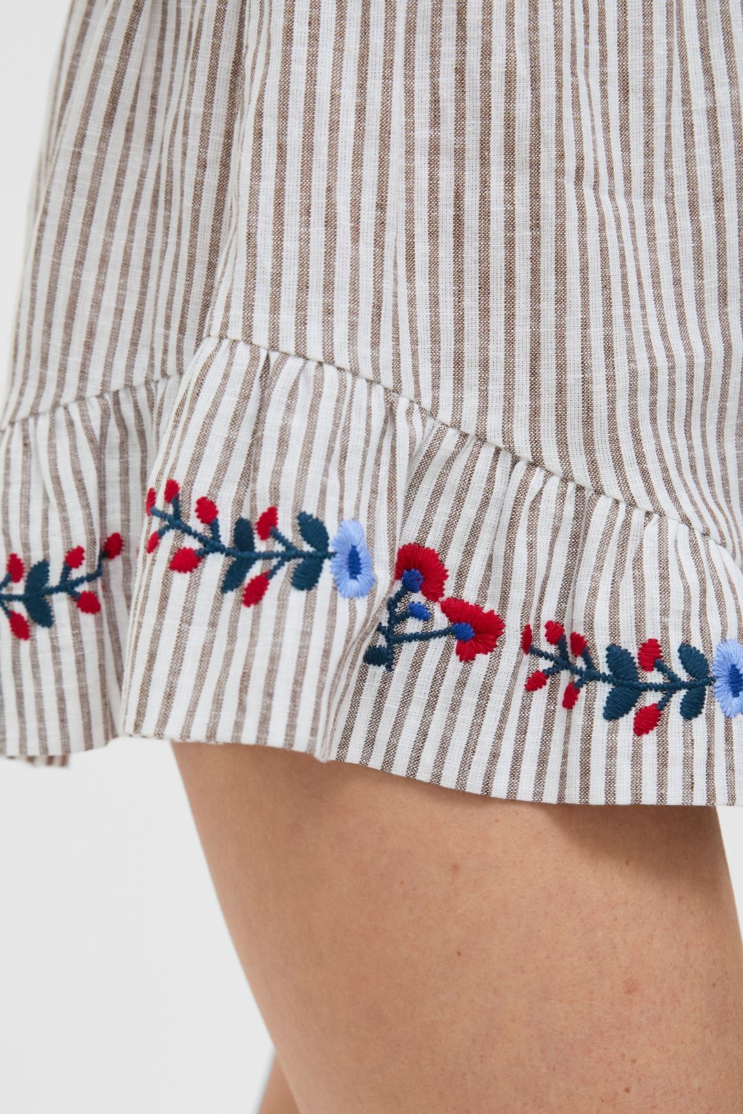 Tan Stripe Embroidered Ruffle Jill Short #5