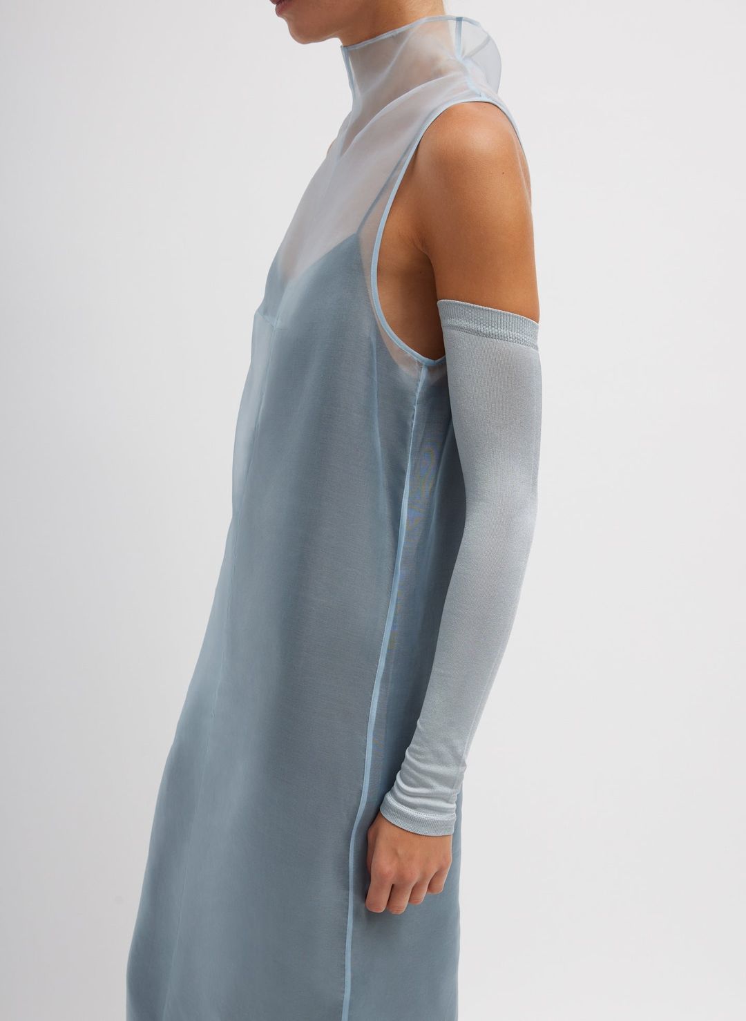 Melee Crepe V-Neck Dress With Organza Lining #7
