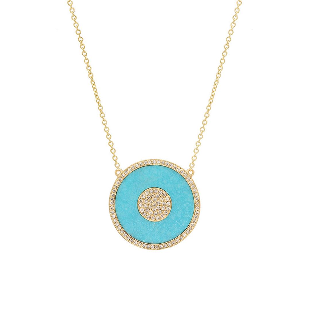 Turquoise and Diamond Inlay Evil Eye Necklace