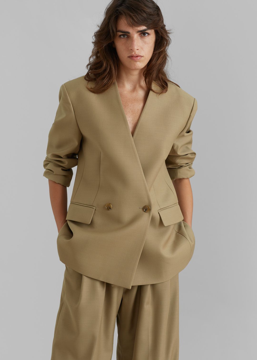 Lyxe Collarless Blazer - Taupe #5