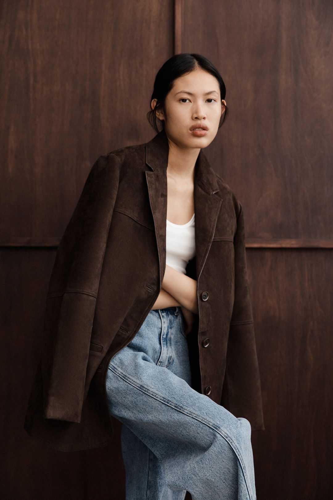 HENDRIX BITTER CHOC OVERSIZED SUEDE LEATHER JACKET