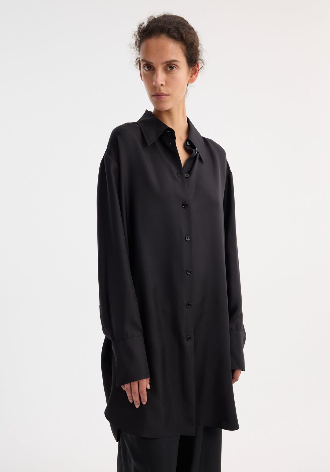 Signature elongated silk shirt | black #4