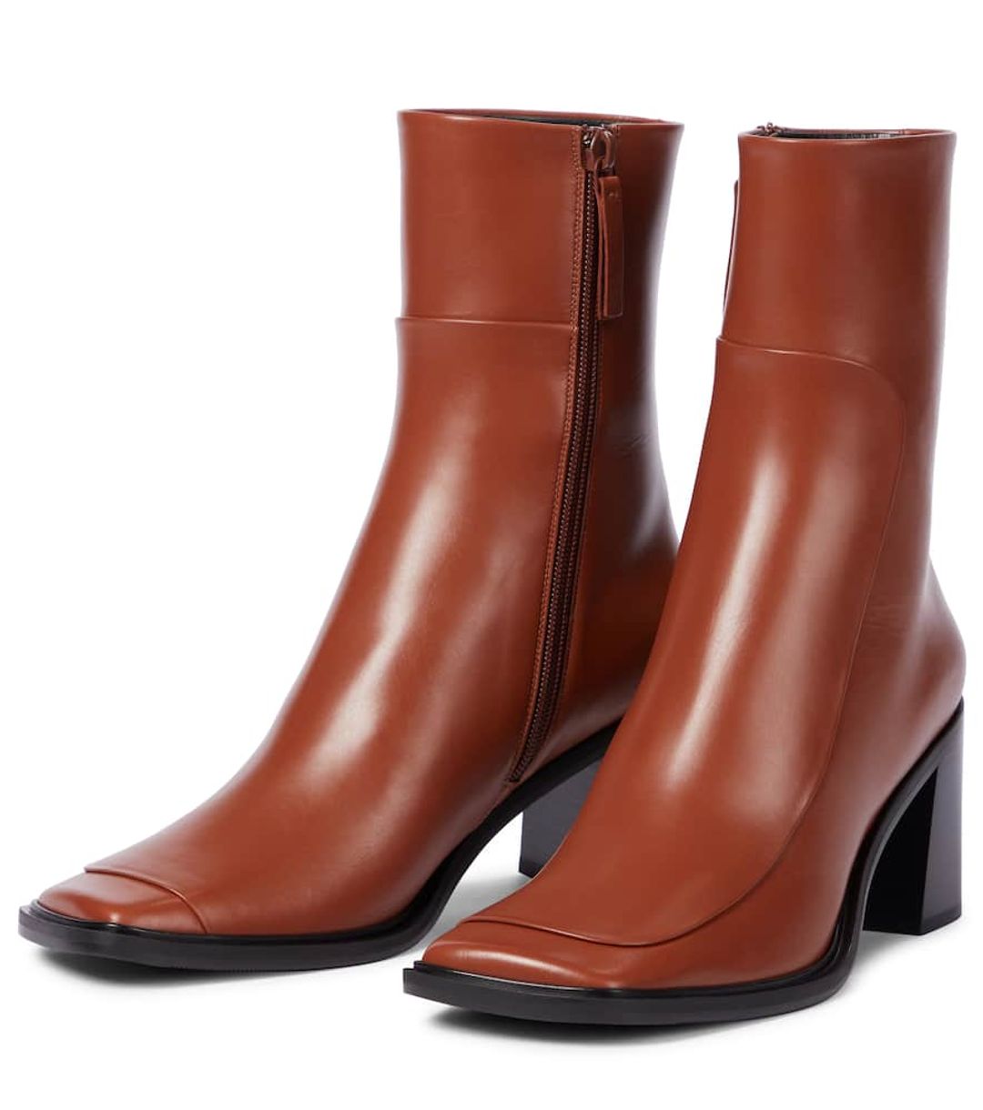 Patch Paneled Leather Ankle Boots In Brown #6